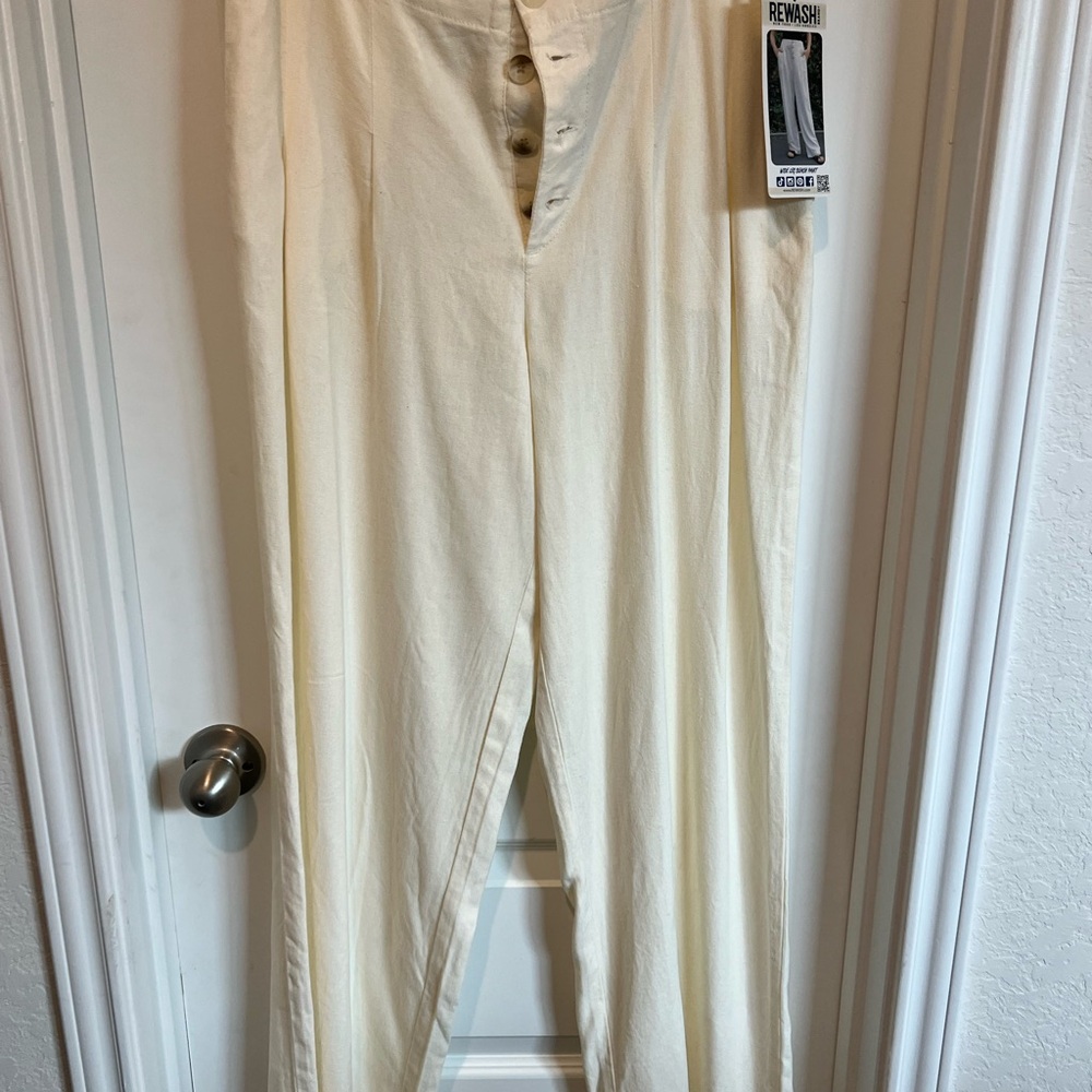 REWASH Linen Cream Button-Up Pants elastic waistband NWT